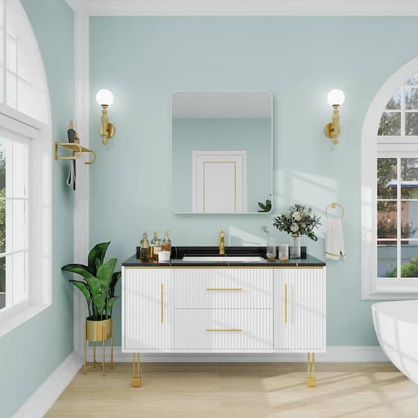 30 in. W x 36 in. H Rectangle Aluminum Alloy Framed Wall Bathroom Vanity Mirror in Green