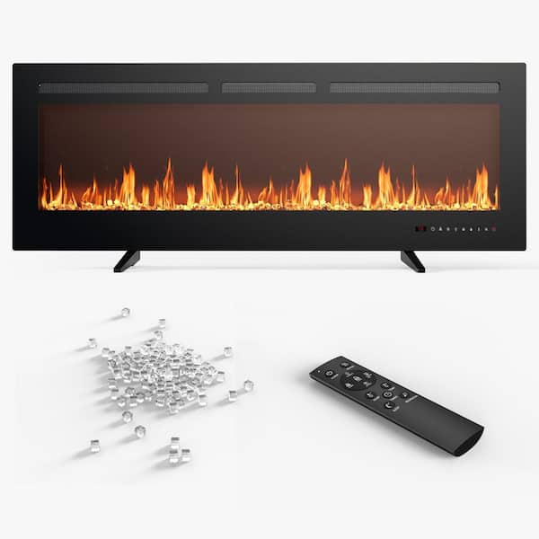 42in. Wall Mount Electric Fireplace in Black, Sleep Mode,12H Timer, Remote, 750W/1500W, Adjustable Flame Color and Speed