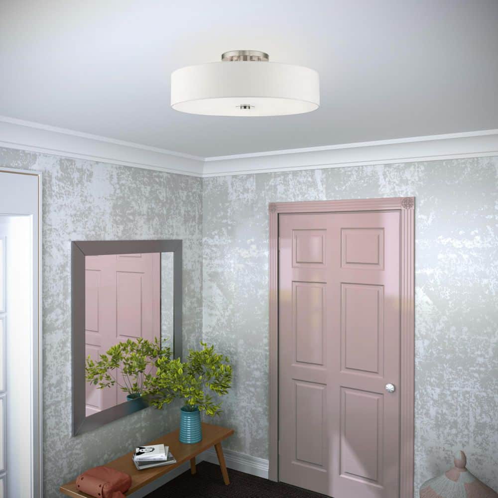 Brushed Nickel 30" Drum Shade Semi Flush Mount Light