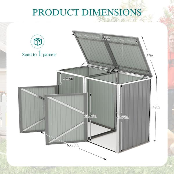 64 in. W x 32 in. D x 48 in. H Light Gray Stainless Steel Trash