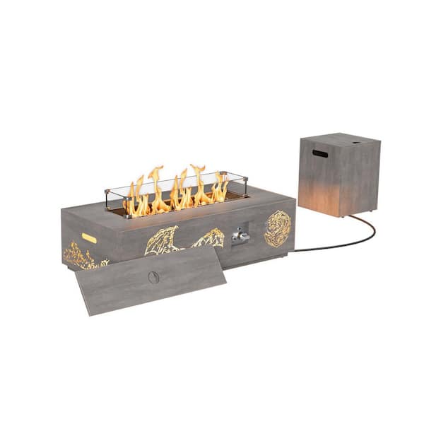 42 in. 50,000 BTU Rectangle Outdoor Propane Gas Fire Pit Table in Brown with Golden LED Light