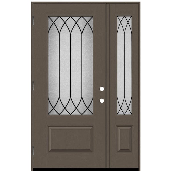 Steves & Sons Regency 51 in. x 80 in. 3/4-Lite Spire Decorative Glass RHOS Ashwood Mahogany Fiberglass Prehung Front Door with 12in.SL