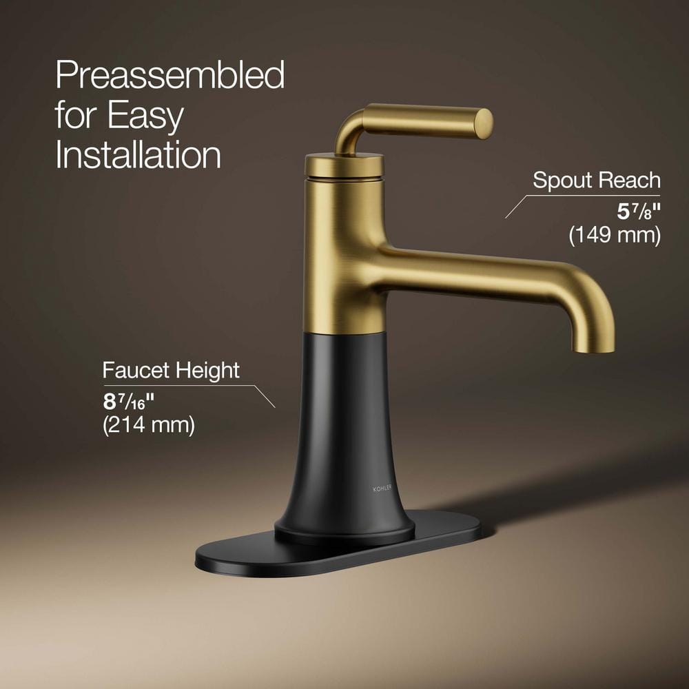 Matte Black and Moderne Brass Single-Handle Bathroom Faucet