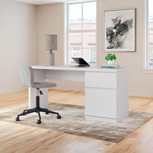 Onita 60.25 in. Rectangular White Engineered Wood 1-Drawer Home Office Desk with Cabinet