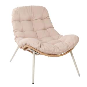 Patio Beige Wicker Scoop Outdoor Lounge Chair with Beige Cushion