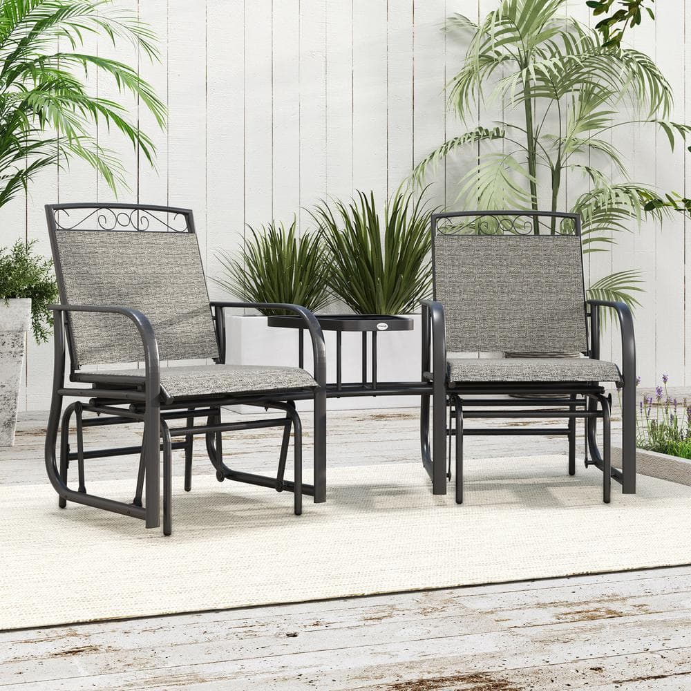 Metal Outdoor Glider Chairs with Coffee Table, Patio 2-Seat Rocking Chair S