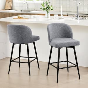 Cynthia 27 in. Gray Multi Color High Back Metal Swivel Counter Stool with Fabric Seat (Set of 2)