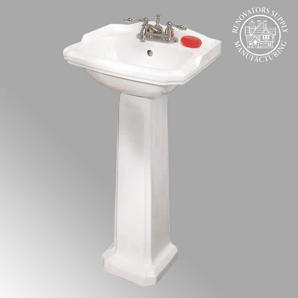 White Ceramic Pedestal Bathroom Sink with Overflow