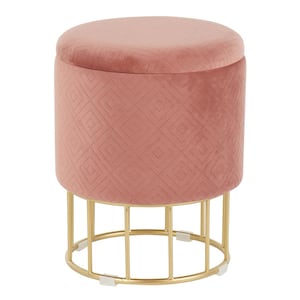 Canary Pink Velvet and Gold Ottoman