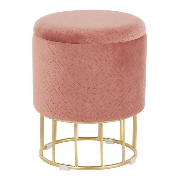Lumisource Canary Pink Velvet and Gold Ottoman