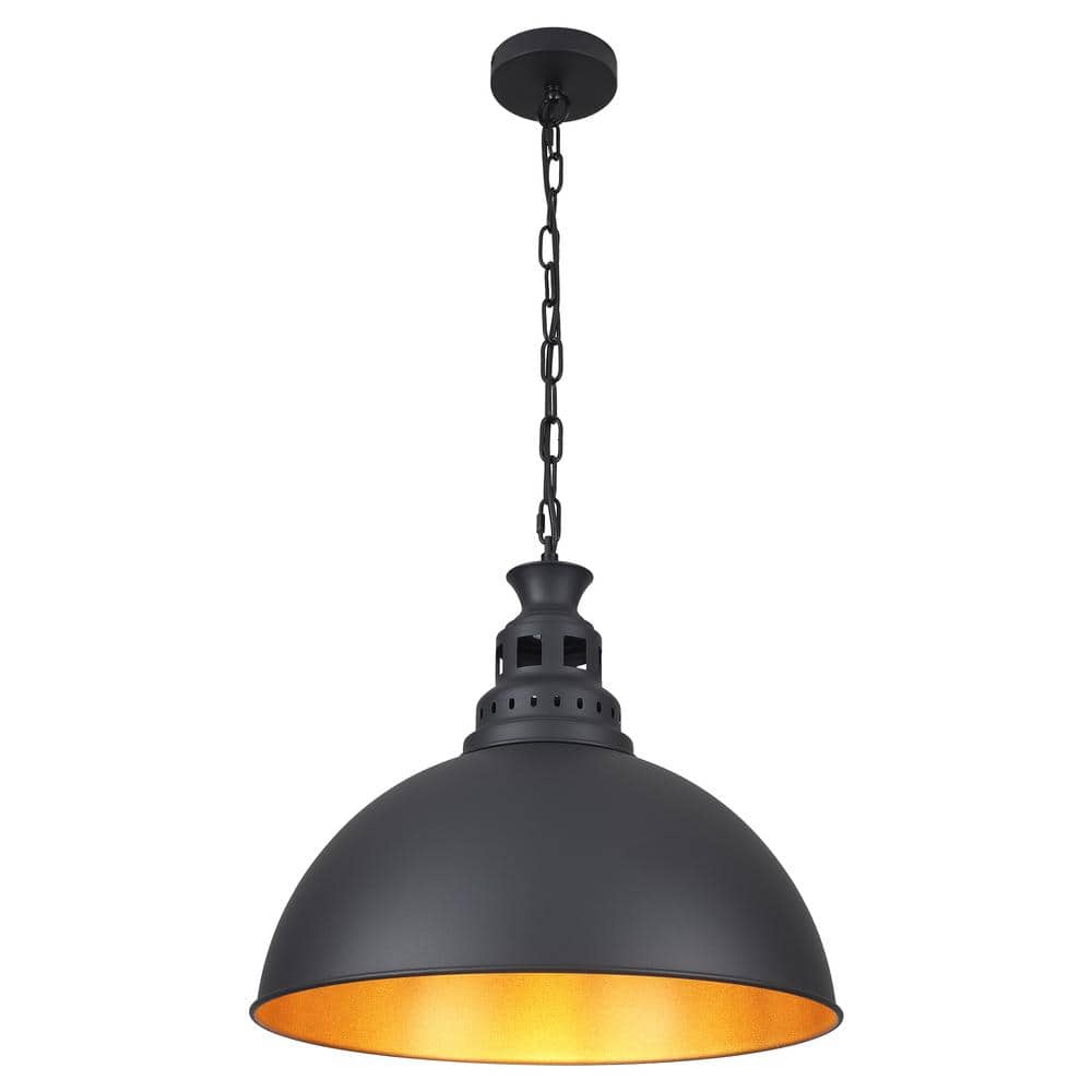 ADSENSTY 1-Light Black Farmhouse Dome Pendant Light with Metal