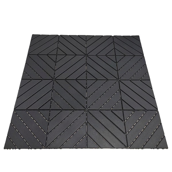 WRIGHTMASTER 1 ft. x 1 ft. Quick Deck PVC Plastic Interlocking Deck Tile in Black Diagonal Stripes (36 sq. ft. per Box)