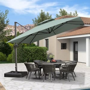 11 ft. Square Olefin 2-Tier Aluminum Cantilever 360° Rotation Patio Umbrella with Base, Mint Green