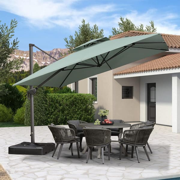 PURPLE LEAF 11 ft. Square Double Top Aluminum Rotation Outdoor Cantilever Patio Umbrella with Base, Mint Green