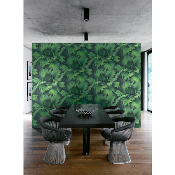Endless Summer Dark Green Palm Paper Strippable Roll Wallpaper (Covers 60.8 sq. ft.)