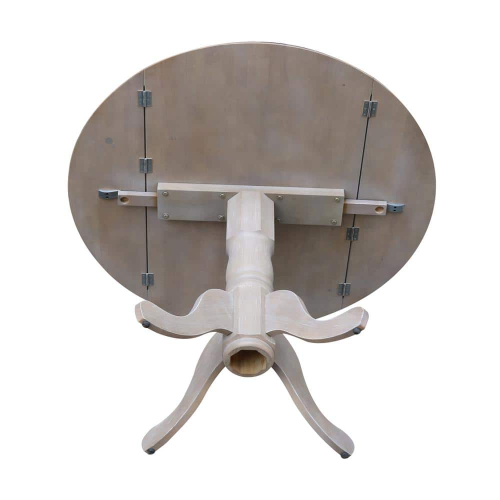 42" Washed Gray Taupe Round Wood Extendable Dining Table