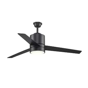 52 in. Indoor Black Integrated LED Modern Ceiling Fan with Light, Wall Control Switch, and 3 Blades