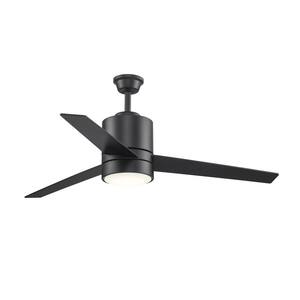 52 in. Integrated LED Indoor Black Modern Ceiling Fan with Light Kit and Wall Control Switch, 3-Blade