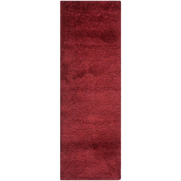 SAFAVIEH California Shag Maroon 2 ft. x 13 ft. Solid Runner Rug