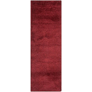 California Shag Maroon 2 ft. x 5 ft. Solid Runner Rug