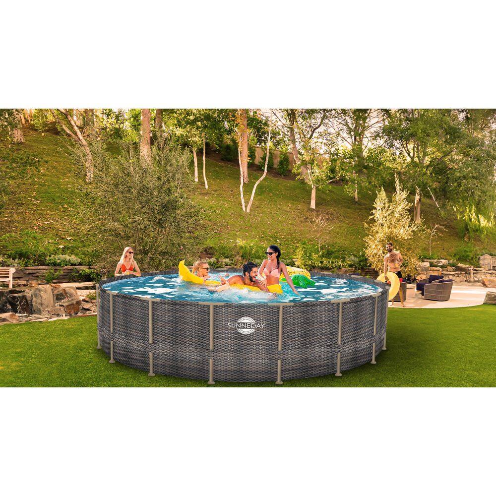Sunneday 24' Round Rattan Soft-Sided Pool with Metal Frame