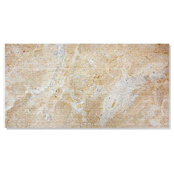 Tidoin 24 in. x 12 in. Beige Fluted 3D Textured FS Finished Kitchen Bathroom Marble Wall Look Tile ( 8 sq. ft./Box)