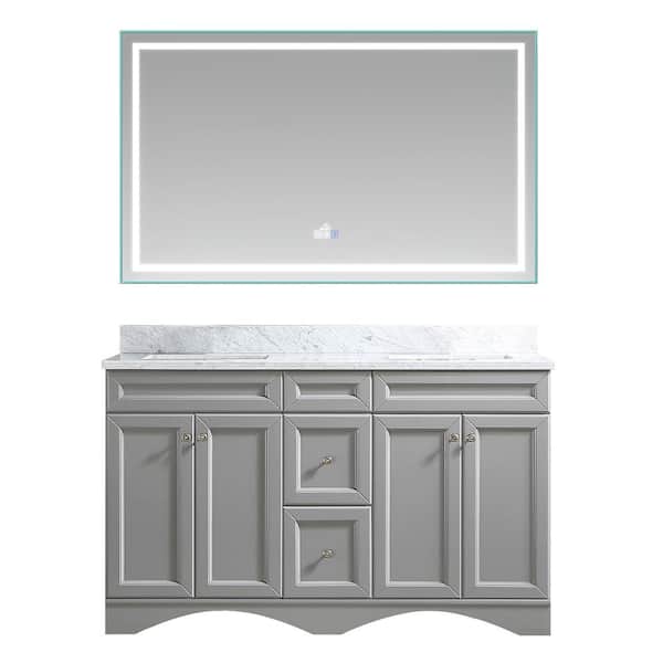 60 in. W x 22 in. D x 35.4 in. H Double Sink Bath Vanity in Gray with Top and Mirror