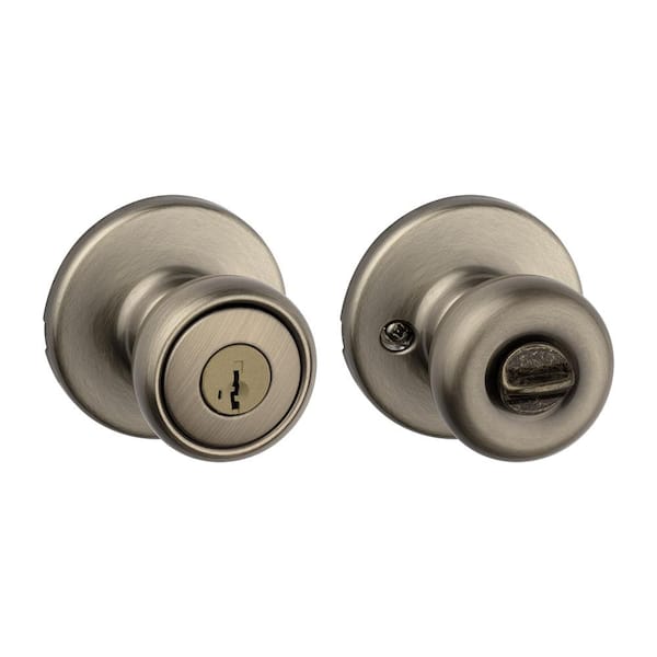 Kwikset Tylo Antique Brass Exterior Entry Door Knob Featuring SmartKey Security