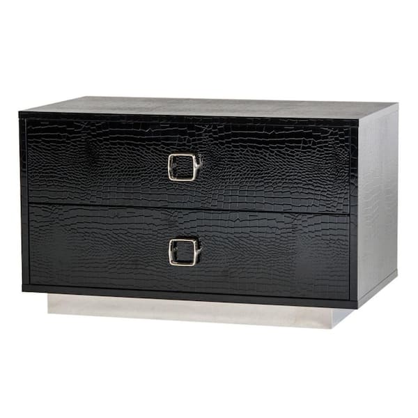 Benjara 32 in. 2-Drawer Black Wooden Nightstand BM301315 - The Home Depot