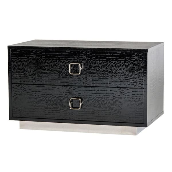 Benjara 32 in. 2-Drawer Black Wooden Nightstand