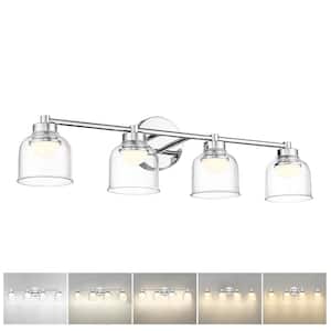 28.4 in. 4-Light Chrome LED Vanity Light with Clear Glass Shade