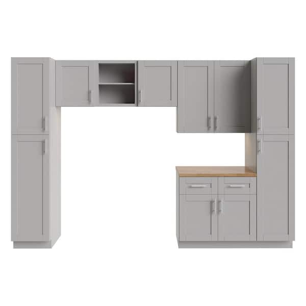 Richmond Vesuvius Gray Plywood Shaker Ready to Assemble Base Kitchen Cabinet Laundry Room 132 in W x 24 in D x 90 in H
