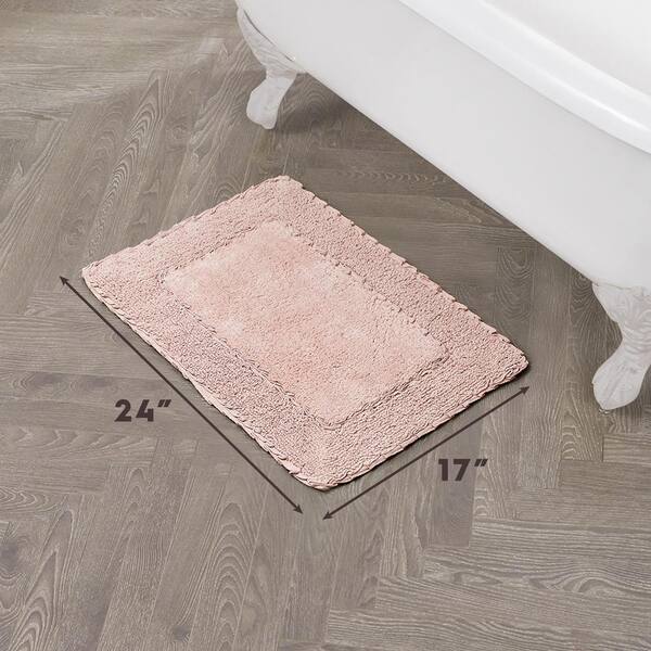 Laura Ashley Cotton Ruffle 17 in. x 24 in. Bath Rug in Blush
