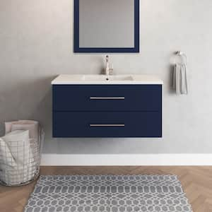 Napa 42 in. W x 20 in. D Single Sink Bathroom Vanity Wall Mounted in Navy Blue with Acrylic Integrated Countertop