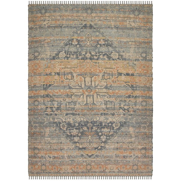 5 ft. x 7 ft. Orange Beige And Gray Oriental Hand Woven Area Rug With Fringe