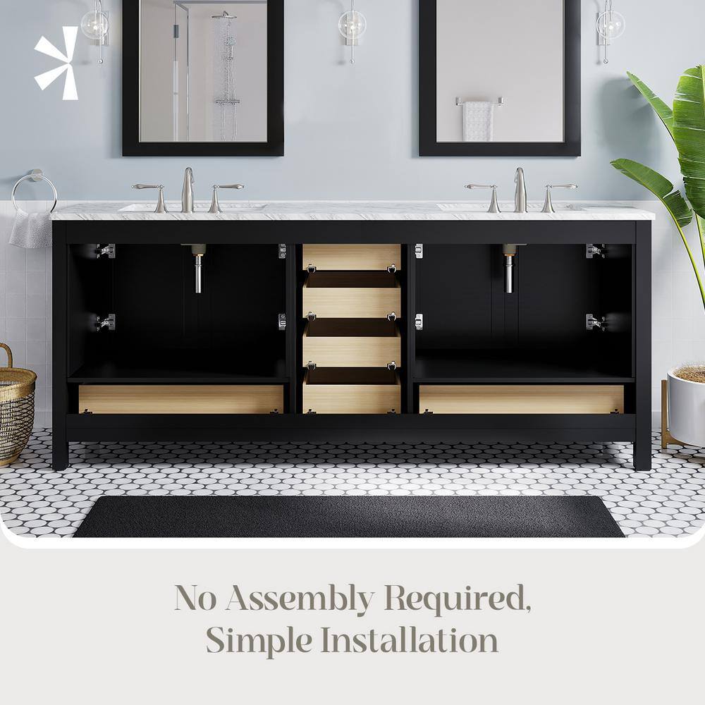 Aberdeen 84" Espresso Double Sink Vanity with Carrara Marble Top