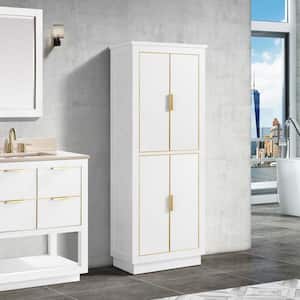 Allie 24 in. W x 16 in. D x 65 in. H Floor Cabinet in White with Silver Trim