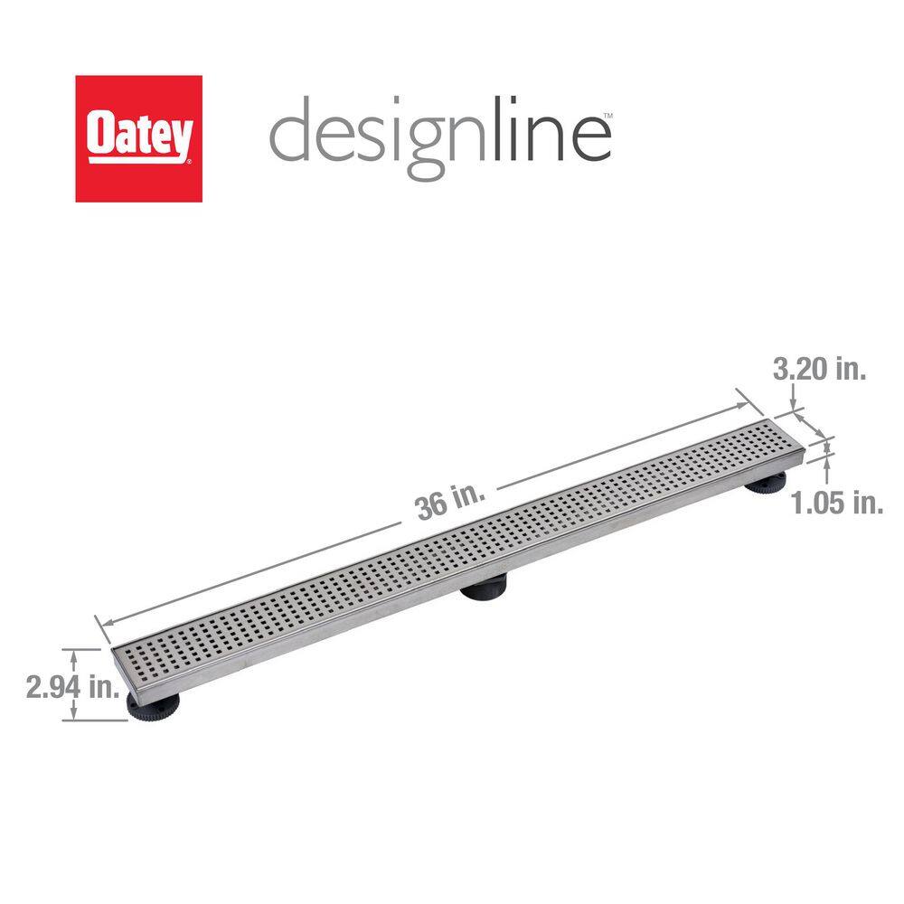36" Stainless Steel Linear Shower Drain with Square Grate