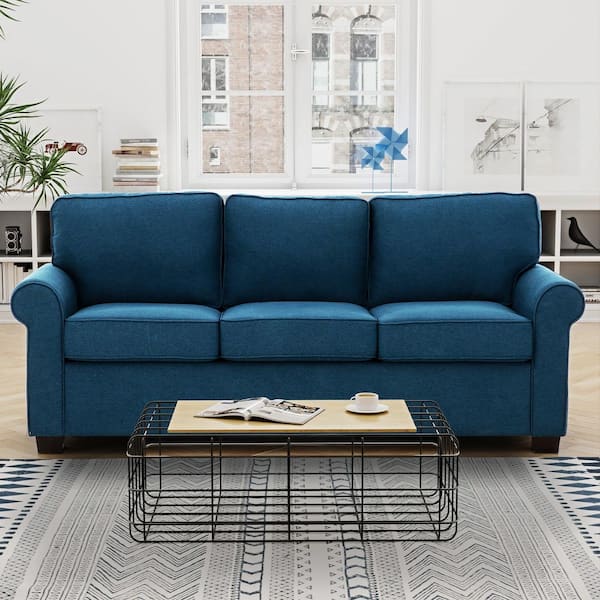 PRIMO INTERNATIONAL Marisol Navy Blue 80 in. Convertible Queen Sleeper Sofa with USB Ports