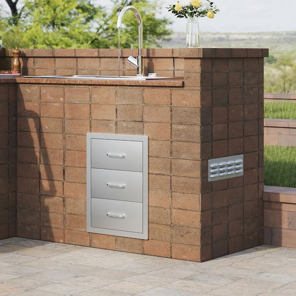 Outdoor Kitchen Drawers 16 in. W x 21.5 in. H x 18 in. D, Stainless Steel, 3-Drawers Access Drawer
