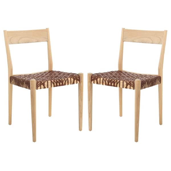 SAFAVIEH Pranit Cognac/Natural 12 in. Wood Dining Chair Set of 2