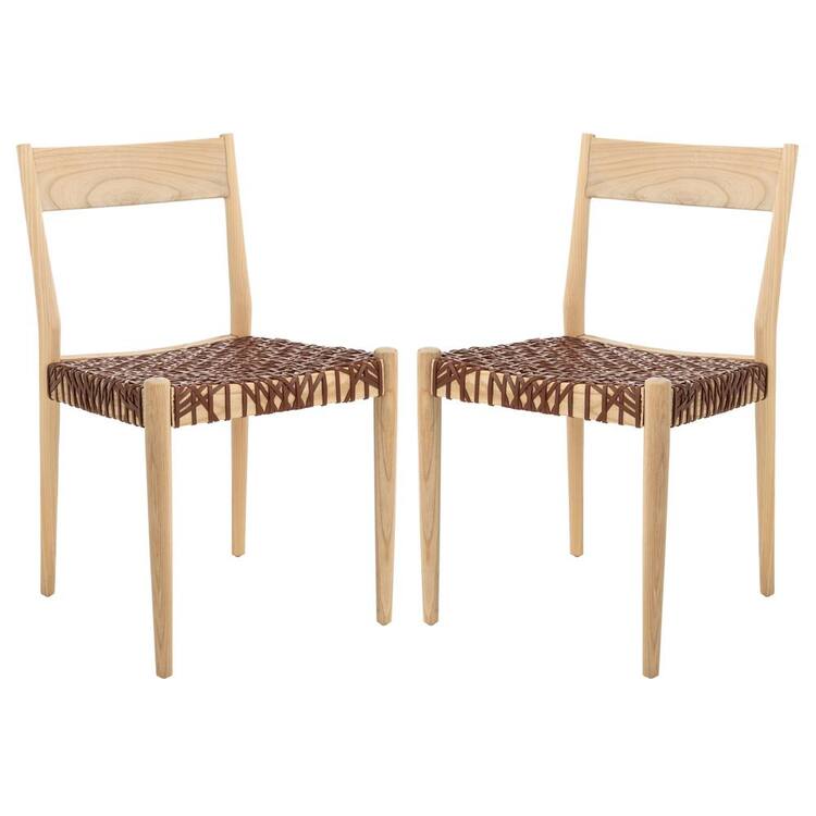 SAFAVIEH Pranit Cognac/Natural 12 in. Wood Dining Chair Set of 2