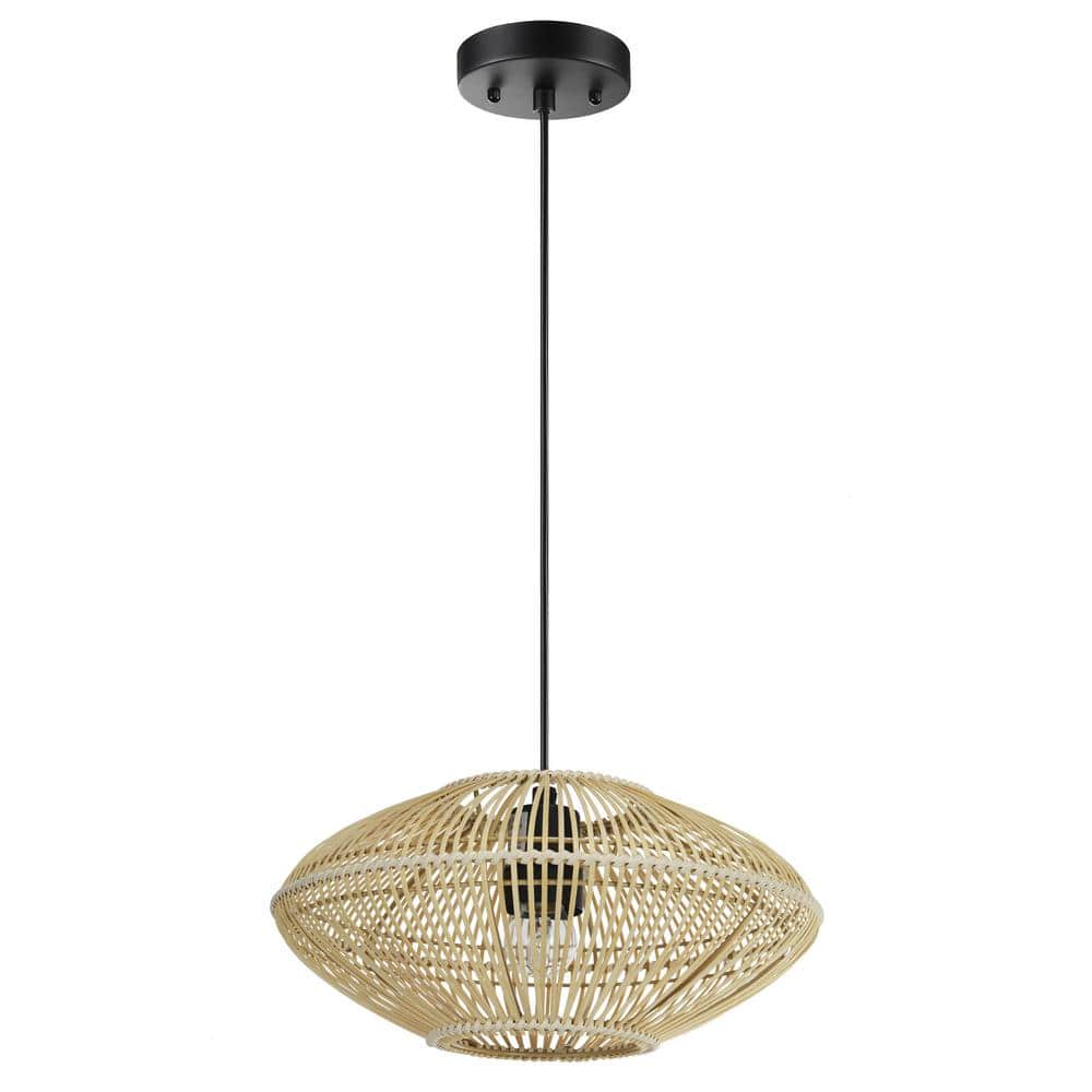 Quill 13" Matte Black Bohemian Rattan Pendant Light