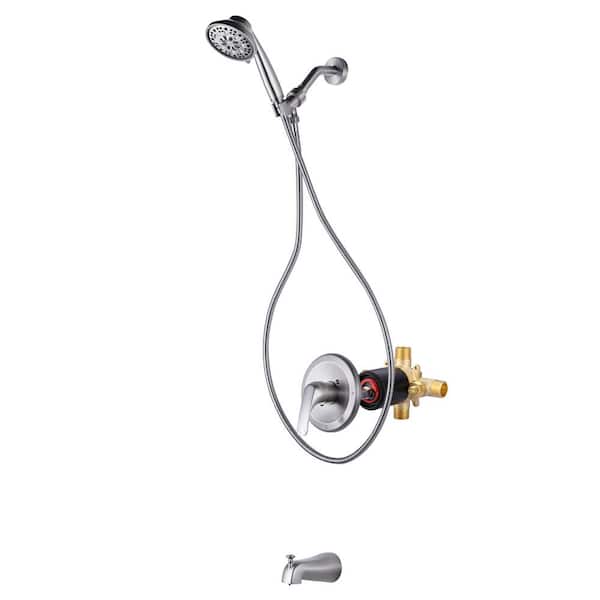 ALEASHA Single-Handle 7-Spray Shower Faucet 1.8 GPM with Pressure Balance in Brushed Nickel (Valve Included