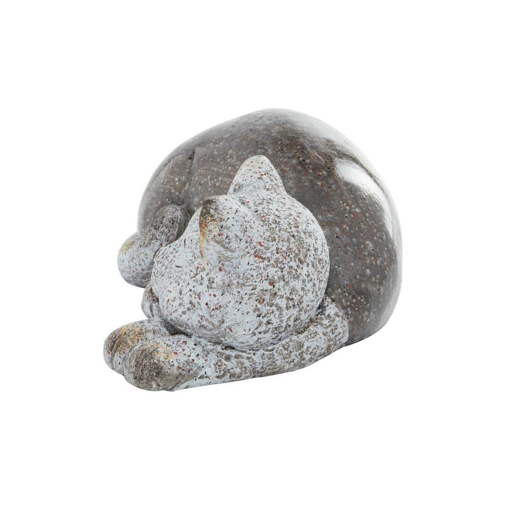 Gray Polystone Resting Cat Garden Sculpture, 15" x 9" x 7"