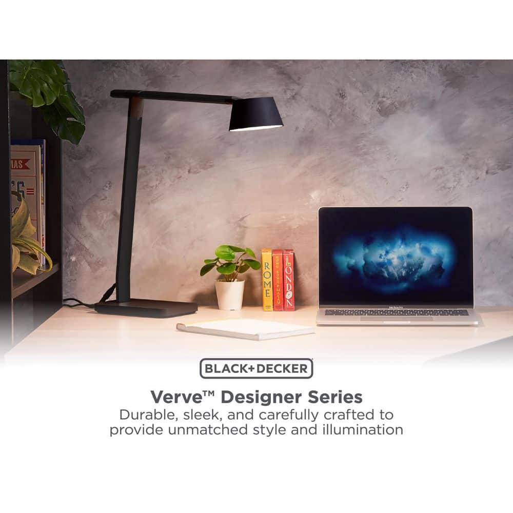 Black Adjustable LED Desk Lamp with USB Charging Port