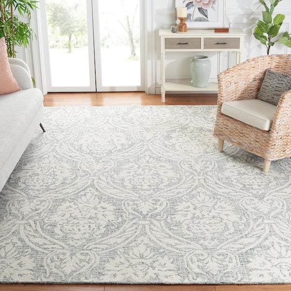 Abstract Ivory/Gray 8 ft. x 10 ft. Damask Area Rug