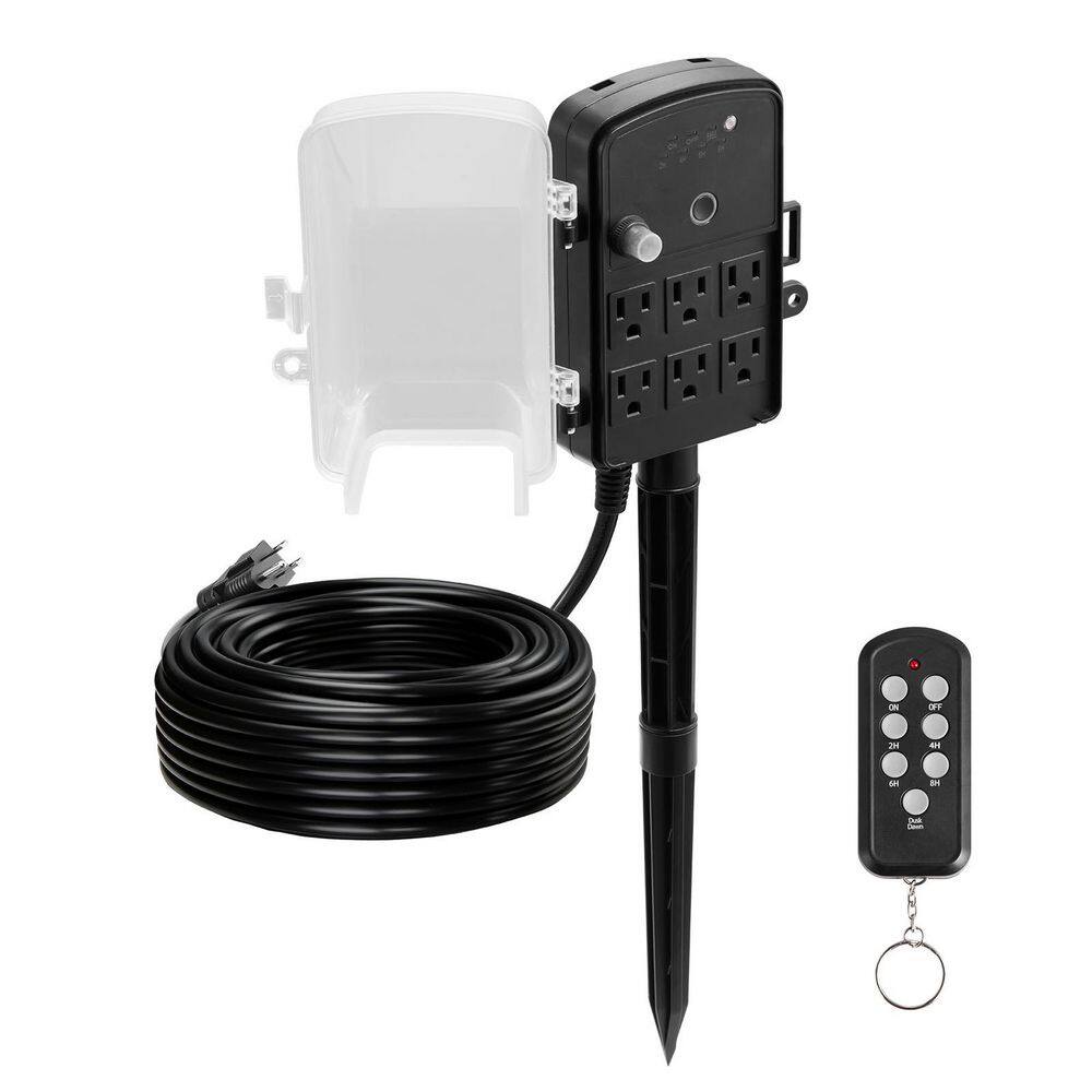 100FT. Outdoor Power Stake, Weatherproof Power Strip with Cover & Timer, 6 Outlets, 1625W/13A, Garden Lights Ready price history on PriceWatchPro