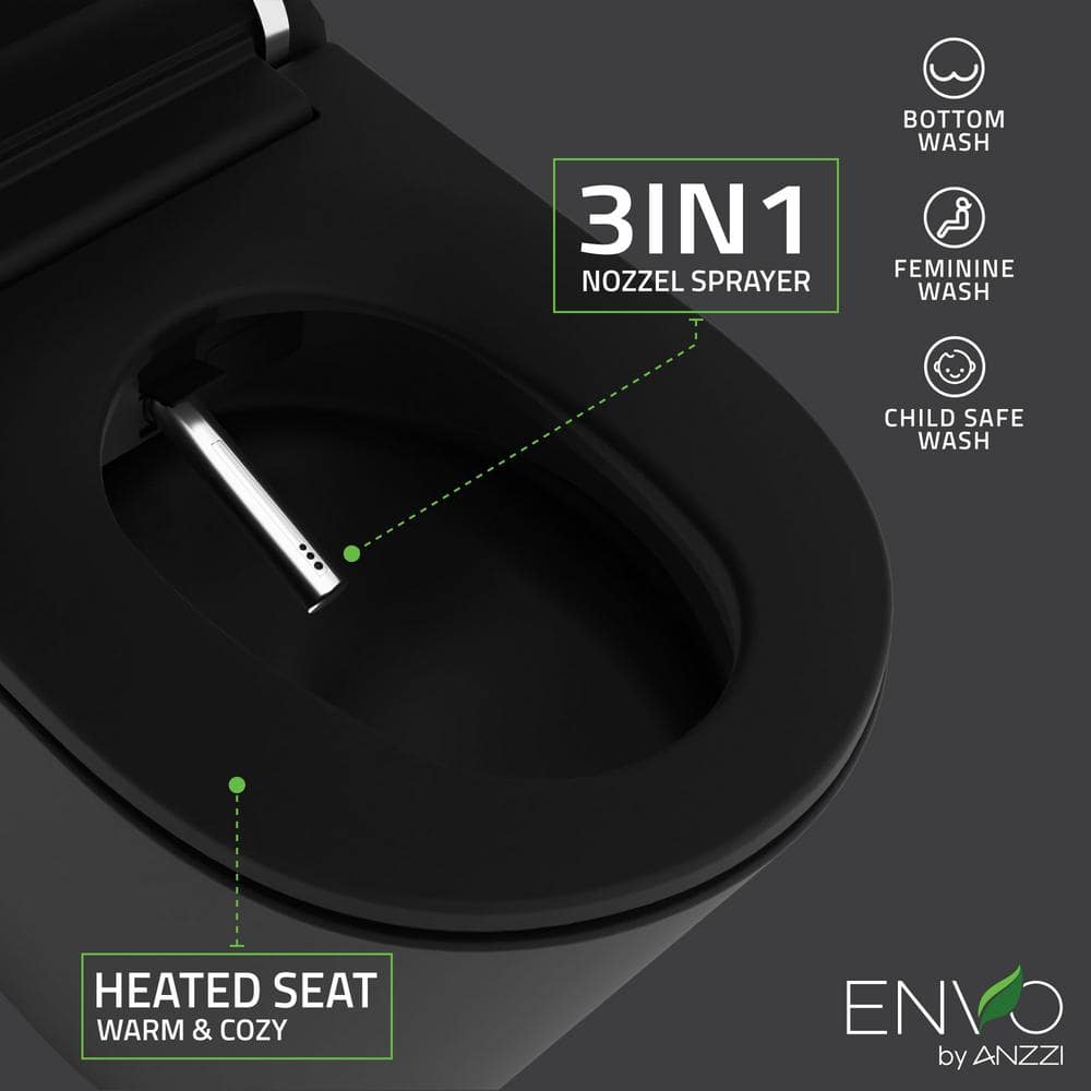 Matte Black Elongated Smart Toilet Bidet with Heated Seat and WiFi Controls