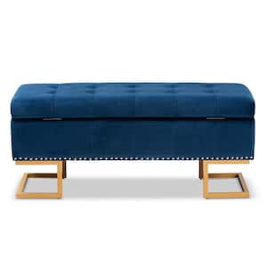 Ellery Navy Blue and Gold Storage Ottoman